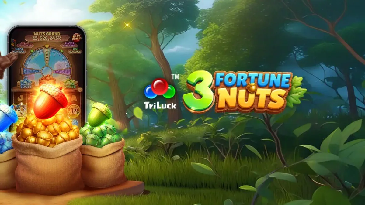 Tampilan visual slot 3 Fortune Nuts dengan tema hutan dan tupai